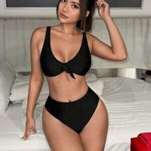 SHEIN Swim Summer Beach Solid Knot Front Bikini Set